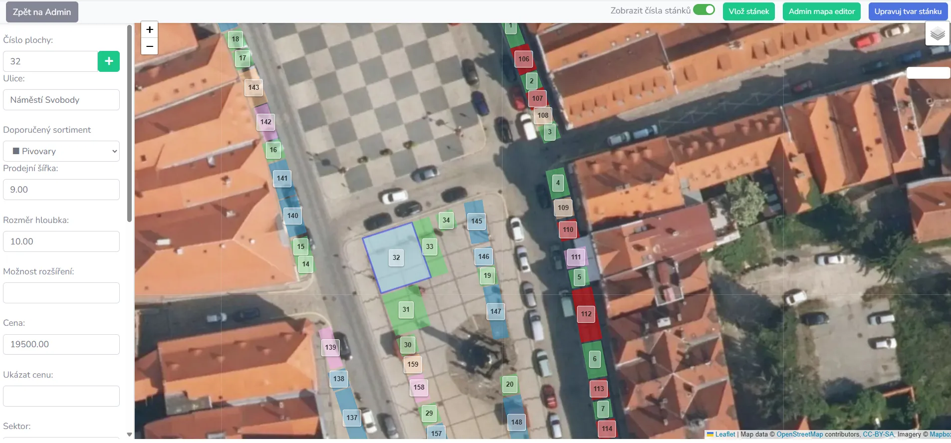 TAGBOX systém - mapa stánků